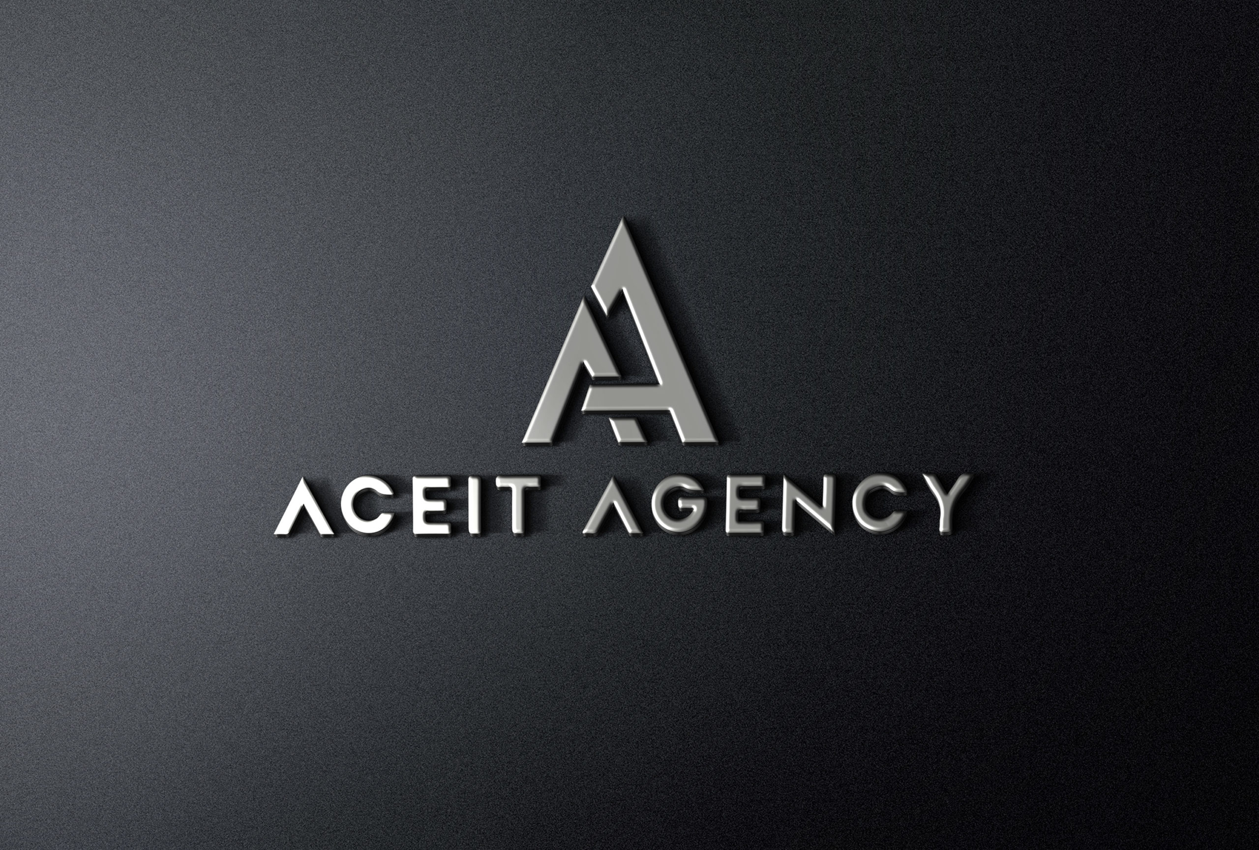 AceIt Agency's distinctive logo displayed prominently on the office wall, symbolizing a beacon of innovation and leadership in the PR industry.